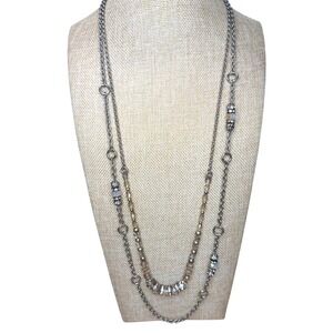 Loft‎ Necklace Set With Silver-Tone Chains & Glass Beads Long Layered 90's Y2K